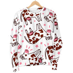 Cartoon Happy Dairy Cow Pattern Print Women's Crewneck Sweatshirt GearFrost