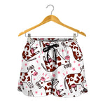 Cartoon Happy Dairy Cow Pattern Print Women's Shorts