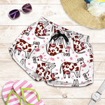 Cartoon Happy Dairy Cow Pattern Print Women's Shorts