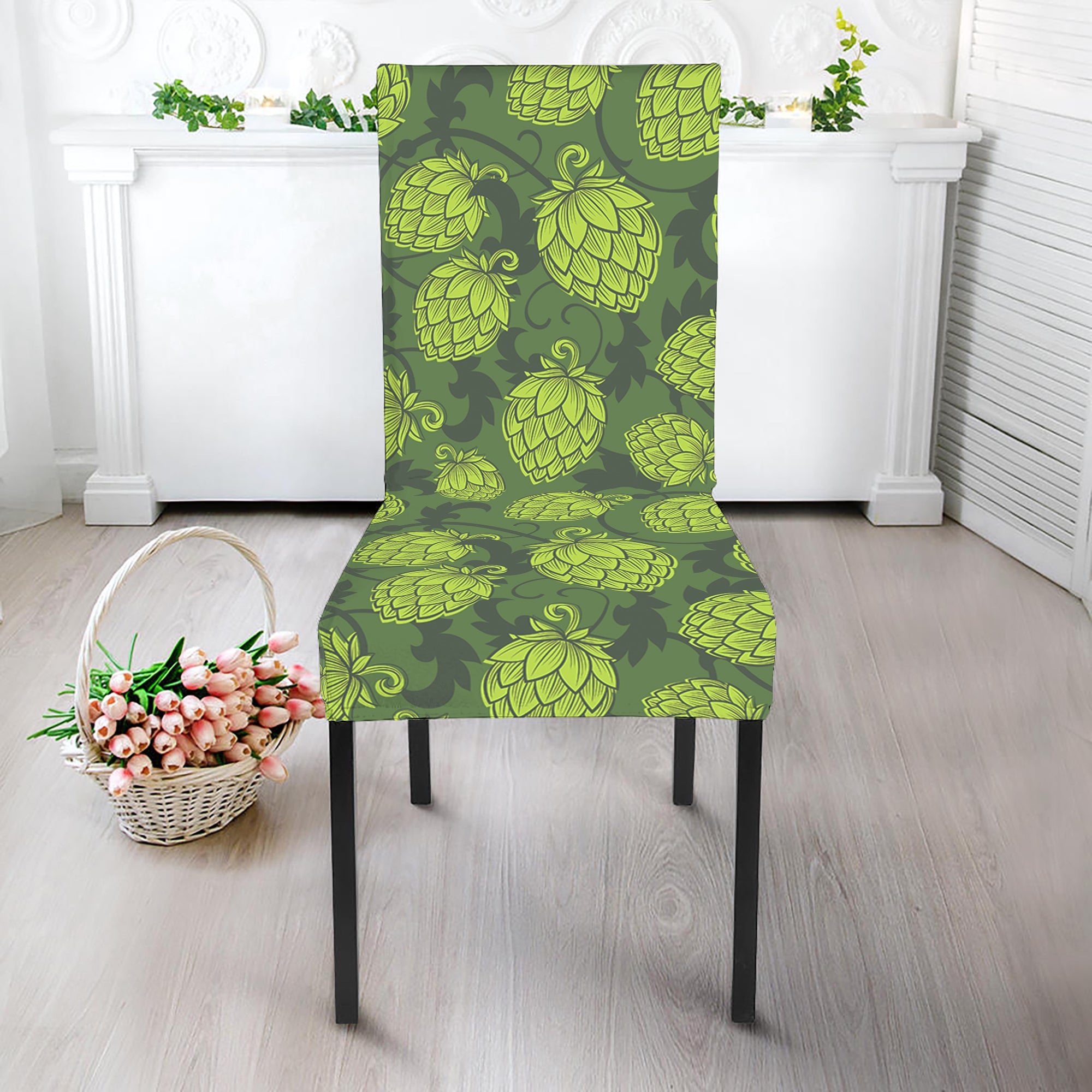 Cartoon Hop Cone Pattern Print Dining Chair Slipcover