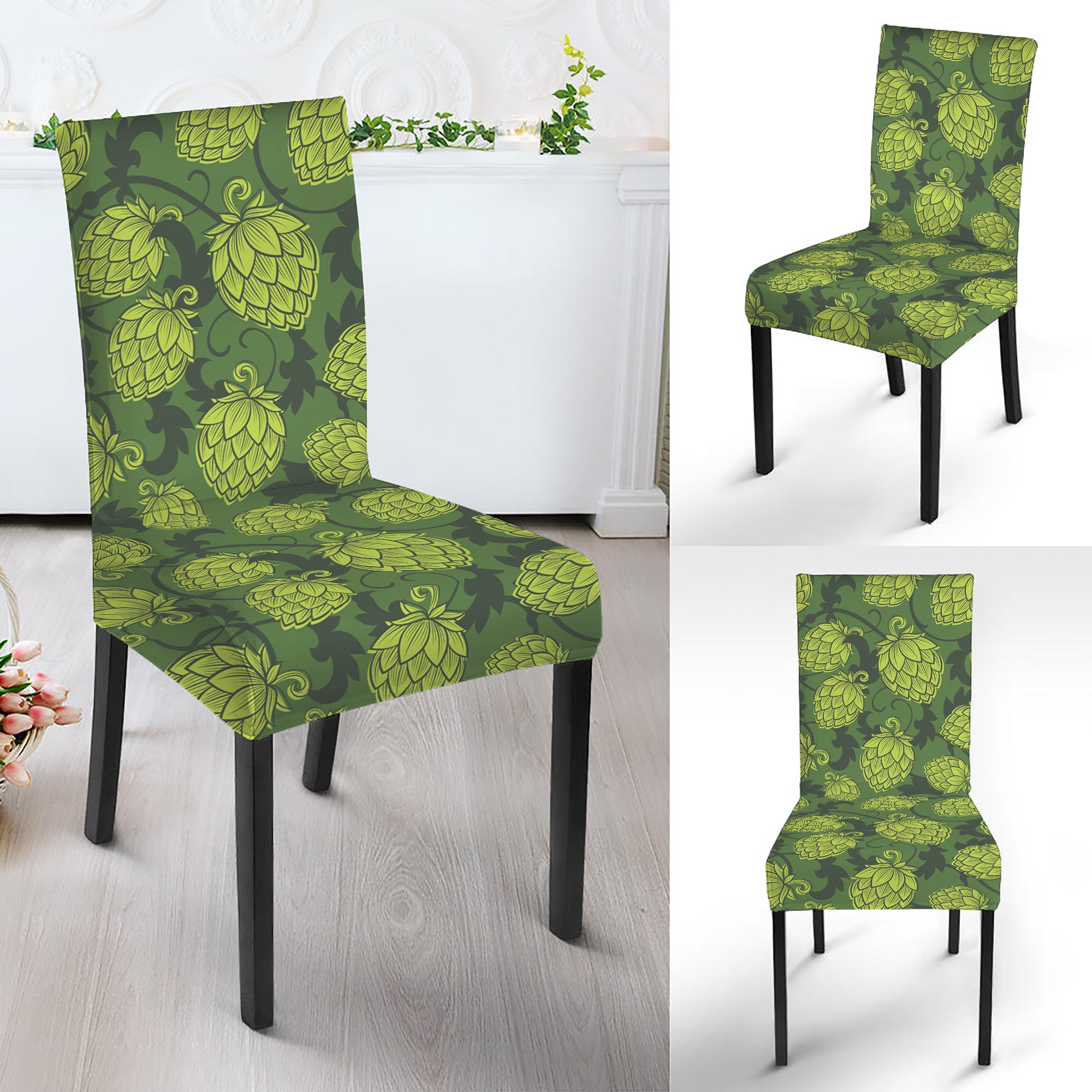 Cartoon Hop Cone Pattern Print Dining Chair Slipcover