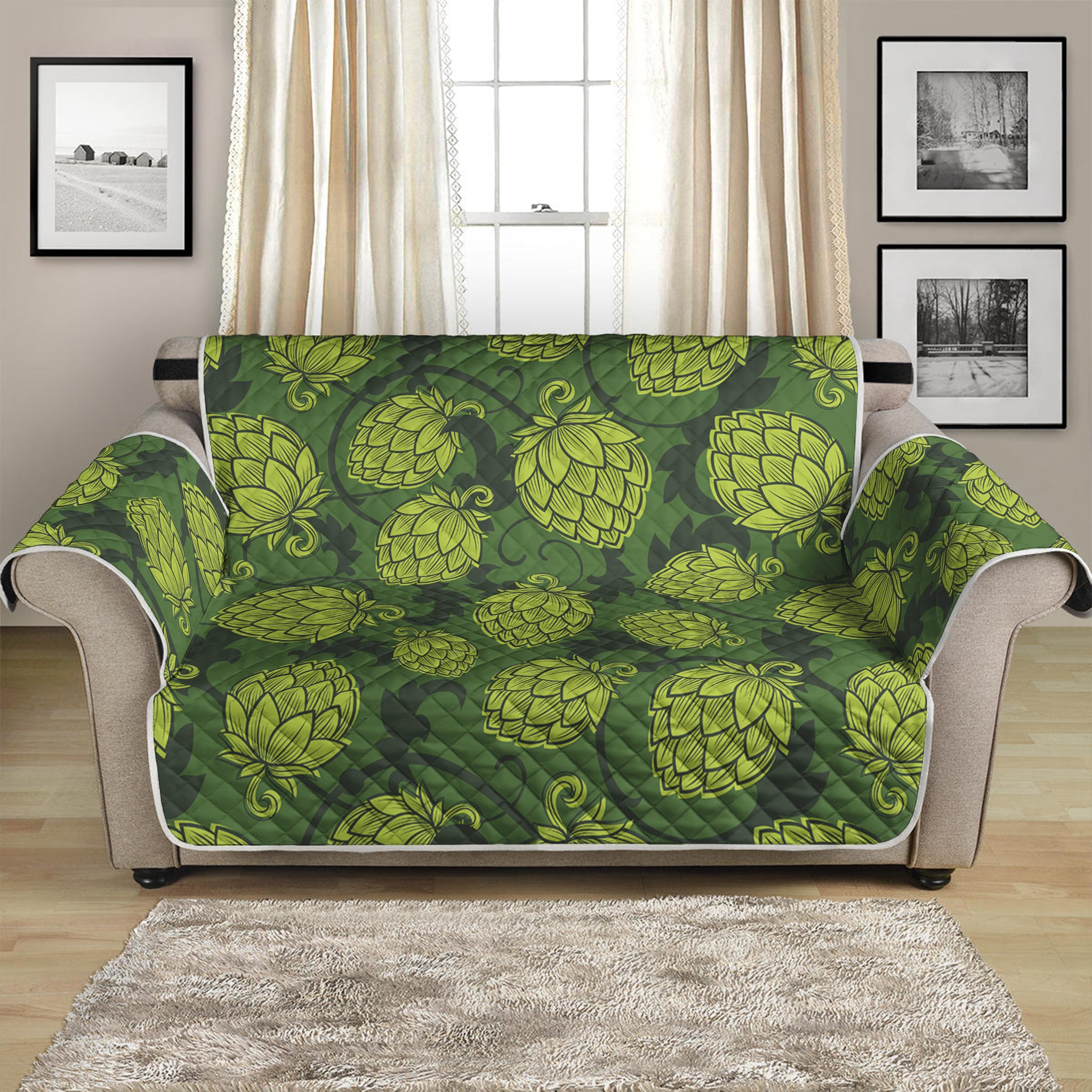 Cartoon Hop Cone Pattern Print Loveseat Protector