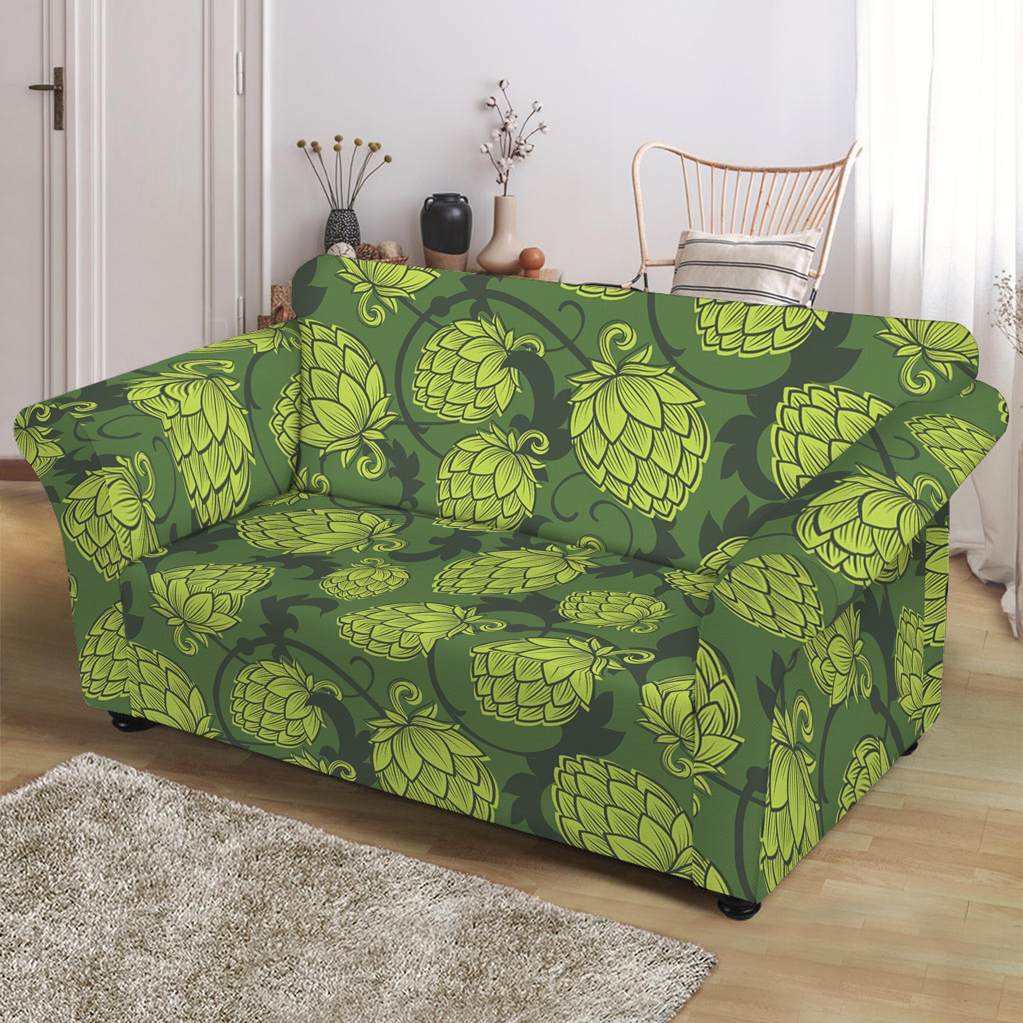 Cartoon Hop Cone Pattern Print Loveseat Slipcover