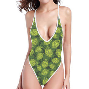 Cartoon Hop Cone Pattern Print One Piece High Cut Swimsuit