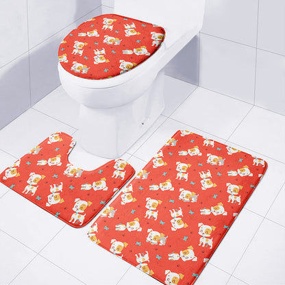 Cartoon Jack Russell Terrier Print 3 Piece Bath Mat Set