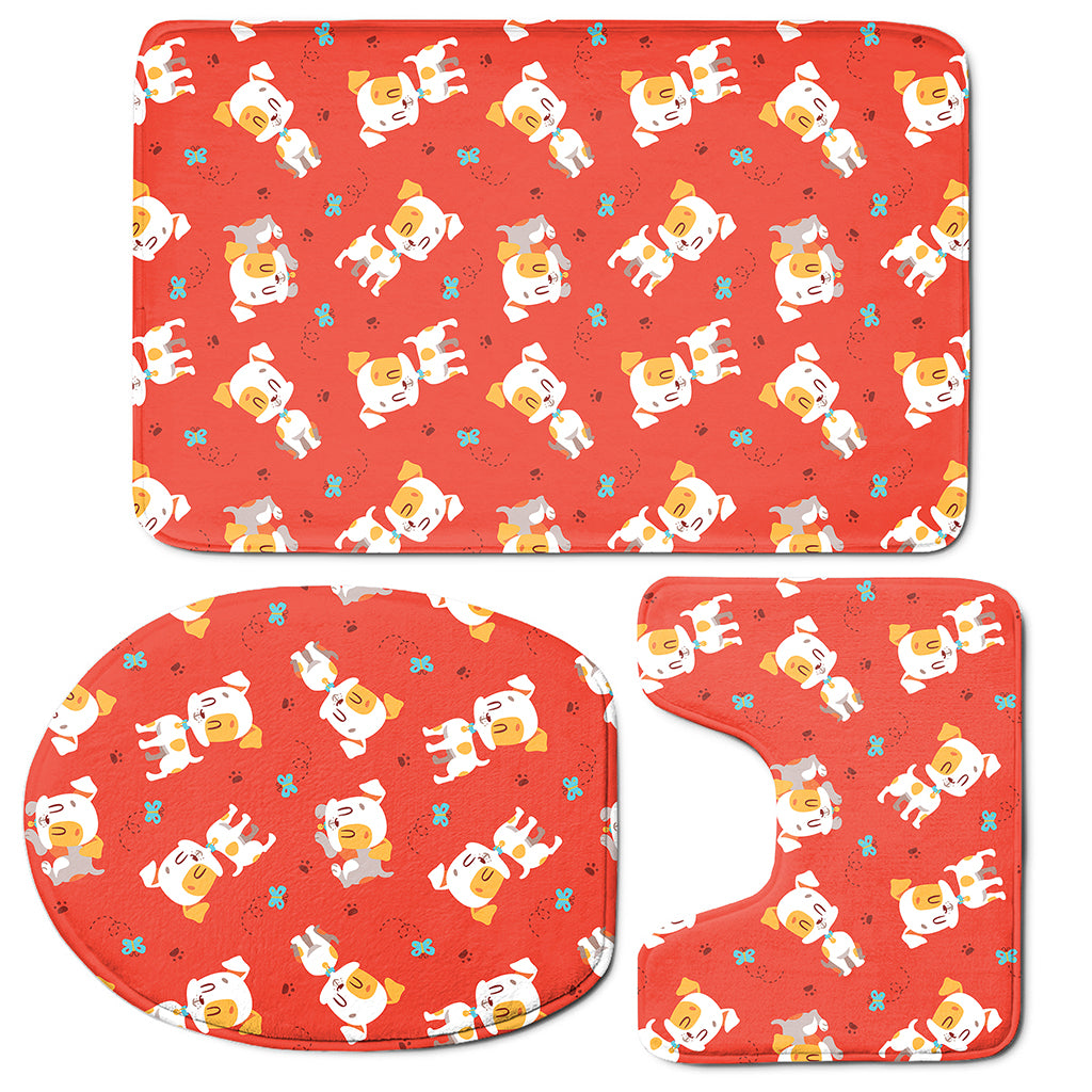 Cartoon Jack Russell Terrier Print 3 Piece Bath Mat Set