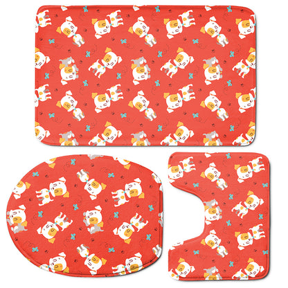Cartoon Jack Russell Terrier Print 3 Piece Bath Mat Set