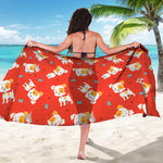 Cartoon Jack Russell Terrier Print Beach Sarong Wrap