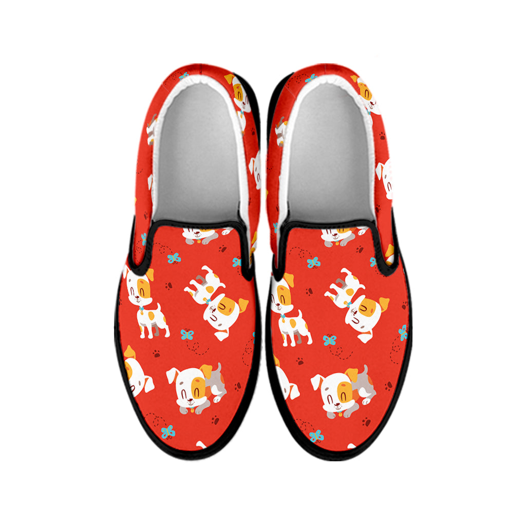 Cartoon Jack Russell Terrier Print Black Slip On Shoes