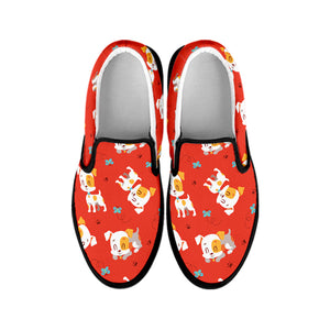 Cartoon Jack Russell Terrier Print Black Slip On Shoes