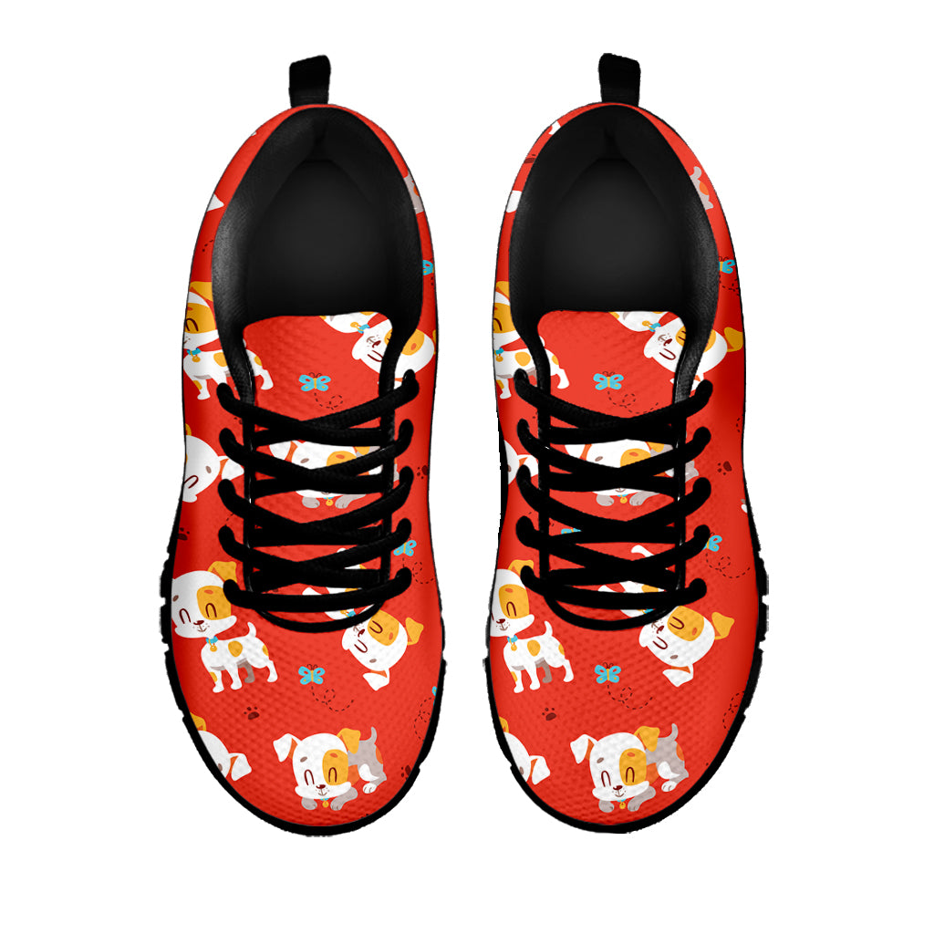 Cartoon Jack Russell Terrier Print Black Sneakers