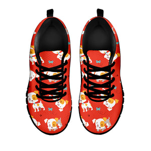 Cartoon Jack Russell Terrier Print Black Sneakers