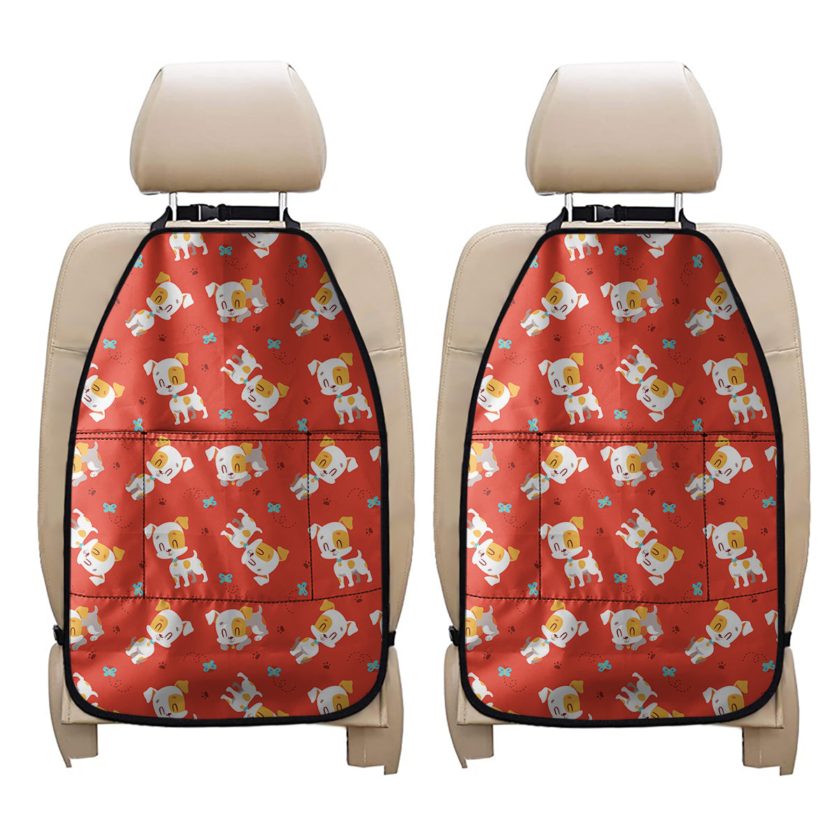 Cartoon Jack Russell Terrier Print Car Seat Organizers