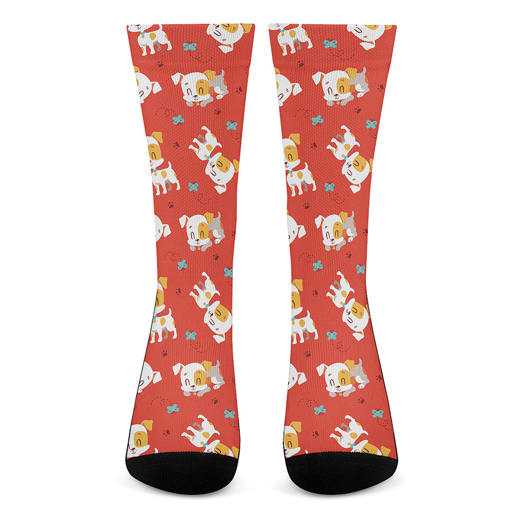 Cartoon Jack Russell Terrier Print Crew Socks