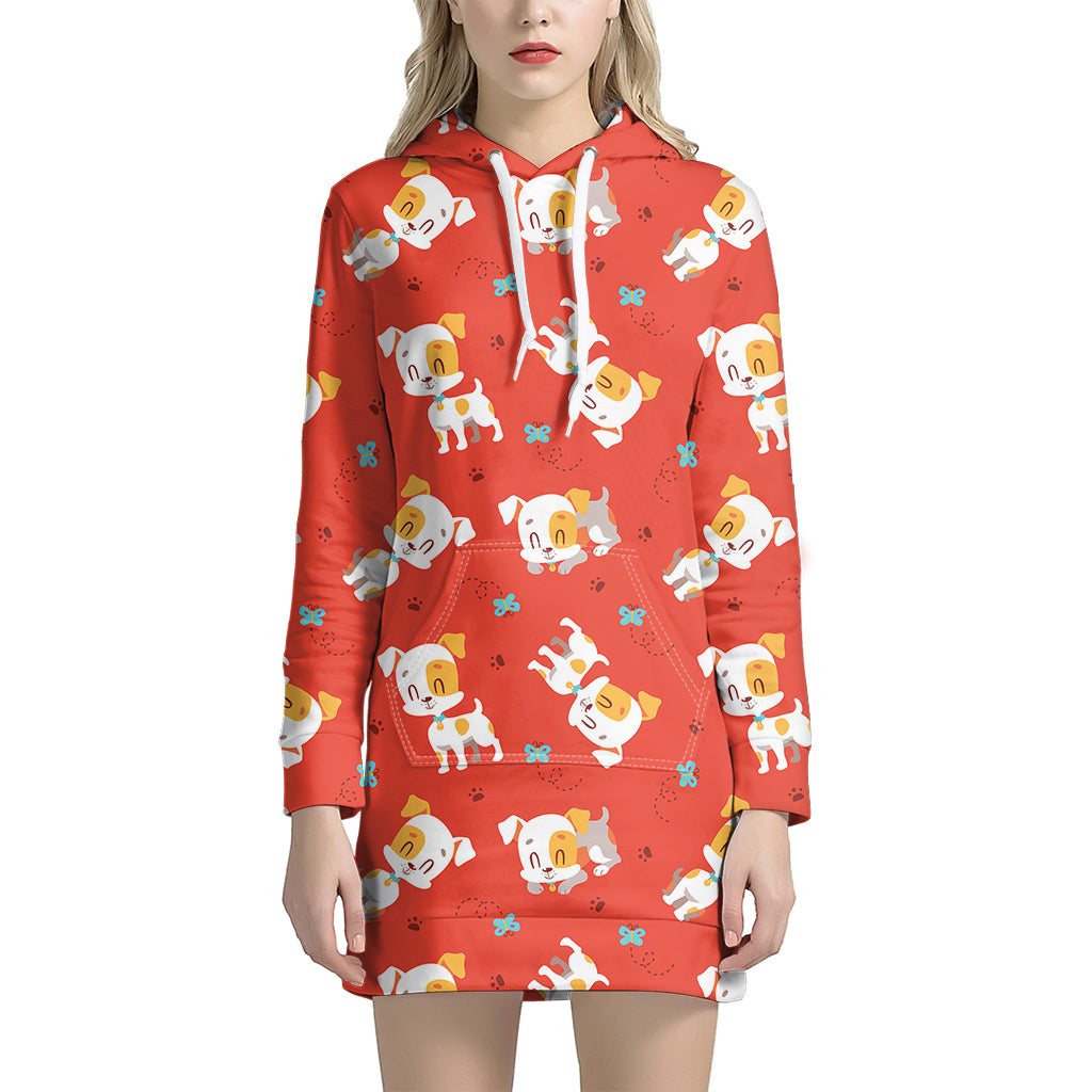 Cartoon Jack Russell Terrier Print Hoodie Dress