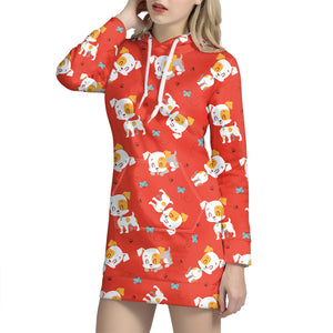 Cartoon Jack Russell Terrier Print Hoodie Dress