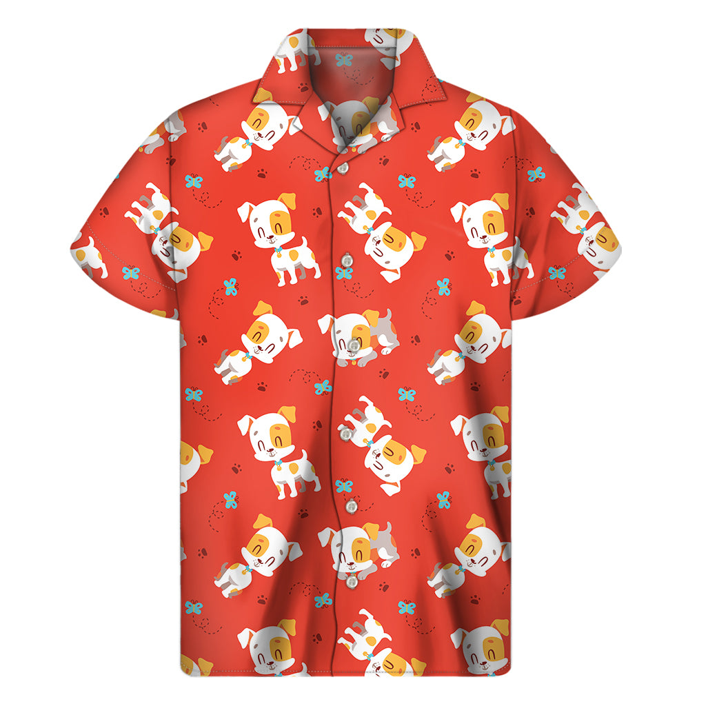 Cartoon Jack Russell Terrier Print Men's Short Sleeve Shirt