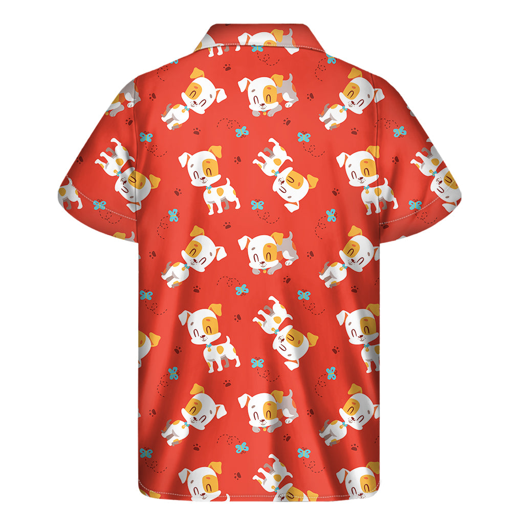 Cartoon Jack Russell Terrier Print Men's Short Sleeve Shirt