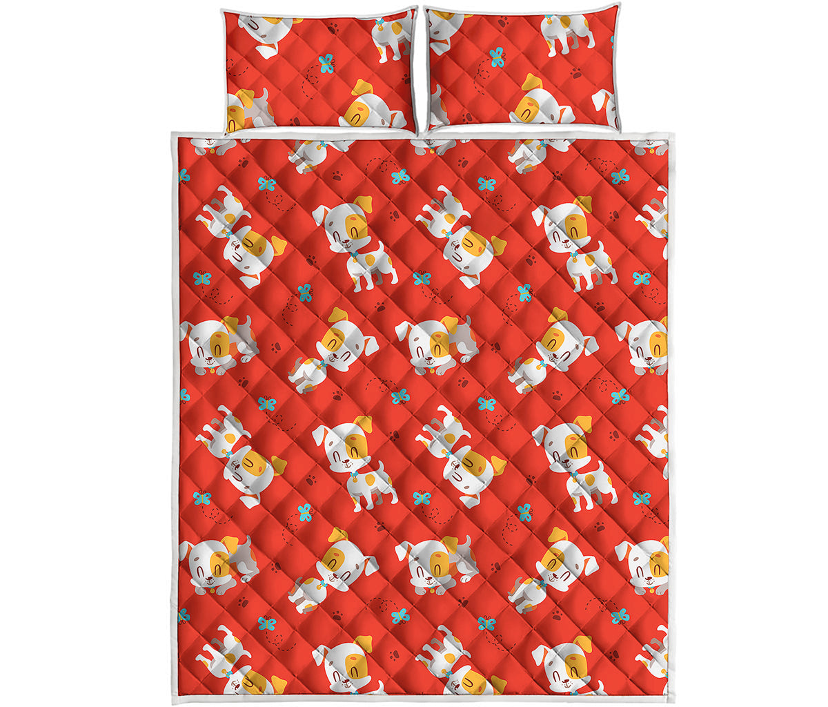 Cartoon Jack Russell Terrier Print Quilt Bed Set