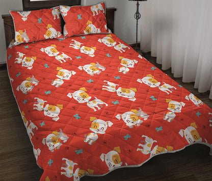 Cartoon Jack Russell Terrier Print Quilt Bed Set