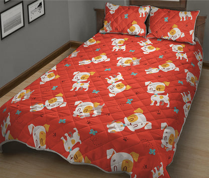 Cartoon Jack Russell Terrier Print Quilt Bed Set