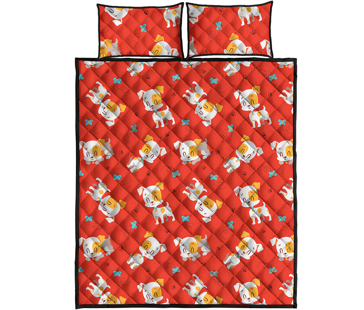 Cartoon Jack Russell Terrier Print Quilt Bed Set