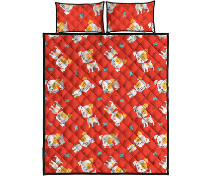 Cartoon Jack Russell Terrier Print Quilt Bed Set