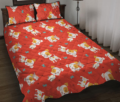 Cartoon Jack Russell Terrier Print Quilt Bed Set