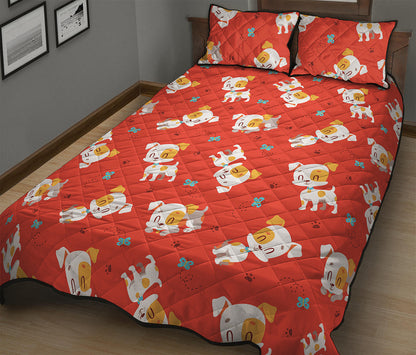 Cartoon Jack Russell Terrier Print Quilt Bed Set