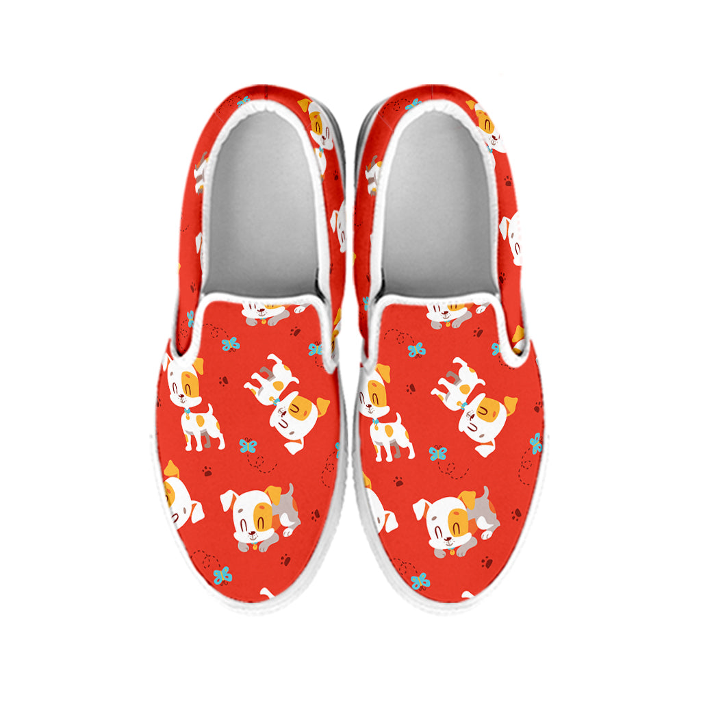 Cartoon Jack Russell Terrier Print White Slip On Shoes