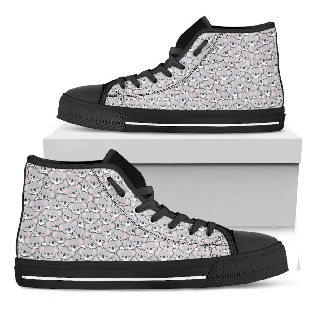 Cartoon Koala Pattern Print Black High Top Shoes