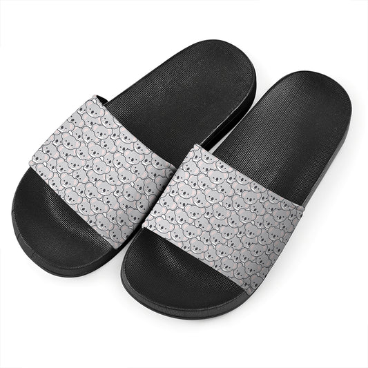 Cartoon Koala Pattern Print Black Slide Sandals