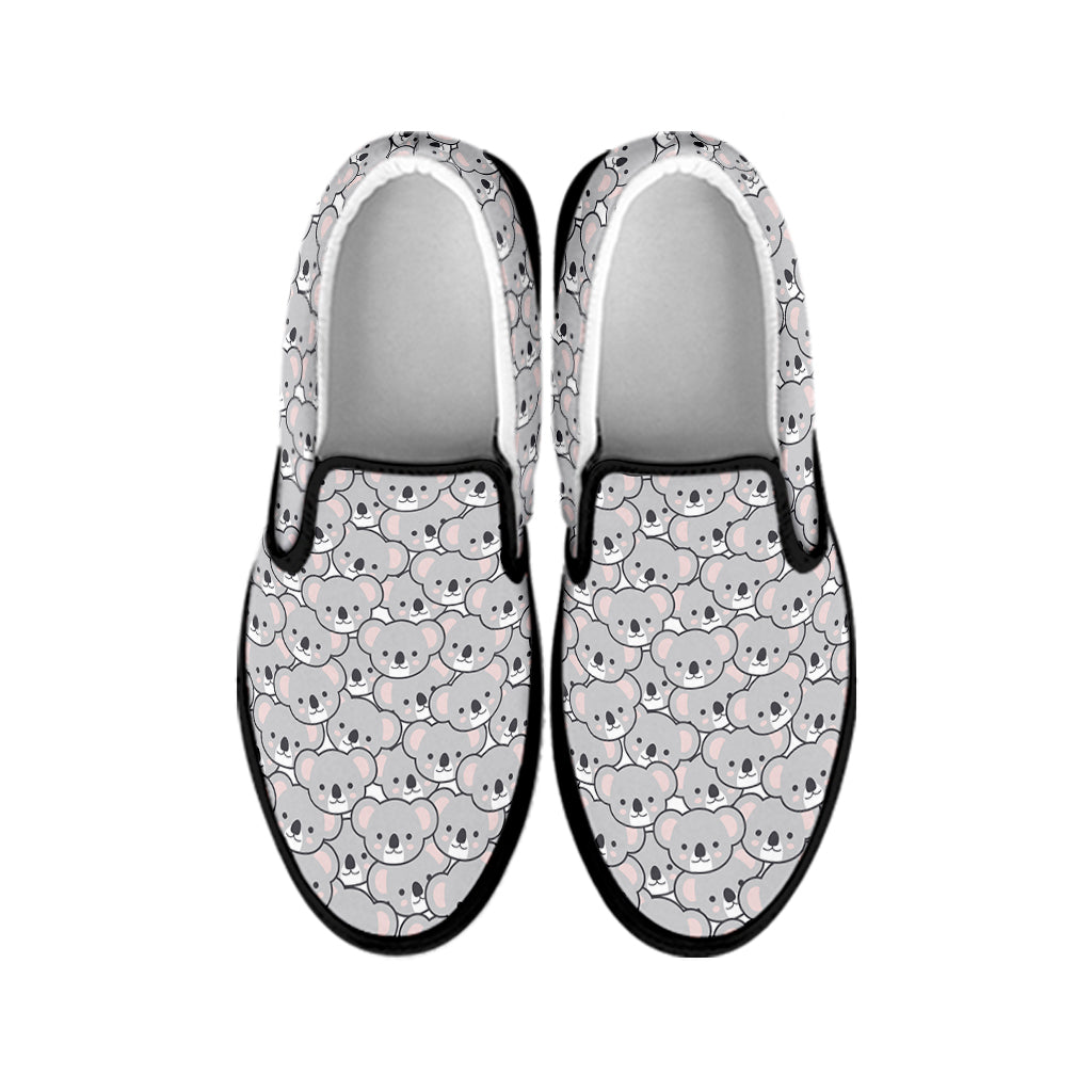 Cartoon Koala Pattern Print Black Slip On Shoes