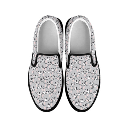 Cartoon Koala Pattern Print Black Slip On Shoes