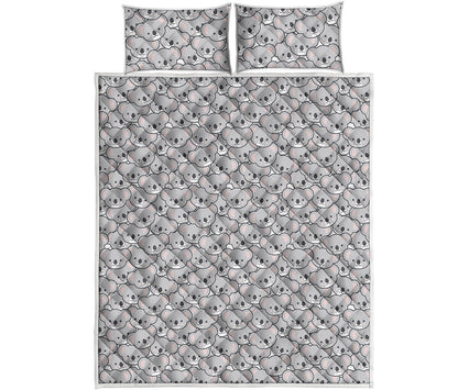Cartoon Koala Pattern Print Quilt Bed Set