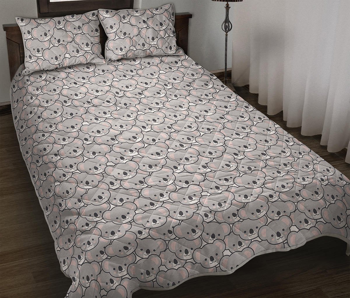 Cartoon Koala Pattern Print Quilt Bed Set