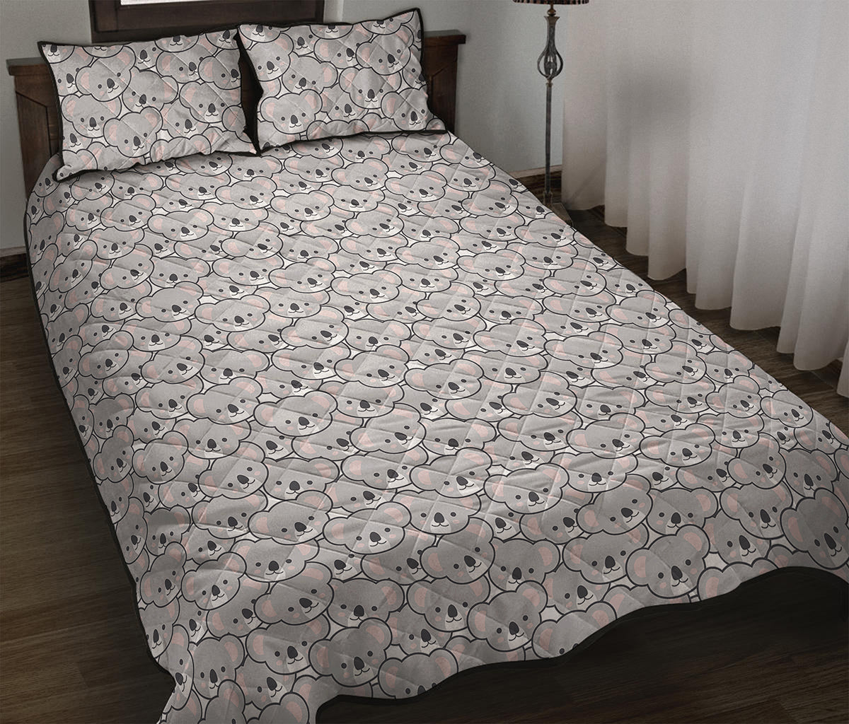 Cartoon Koala Pattern Print Quilt Bed Set