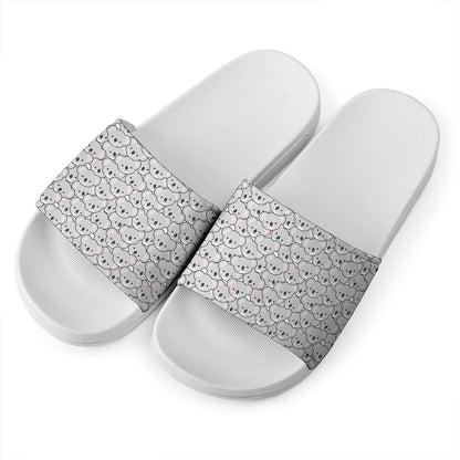 Cartoon Koala Pattern Print White Slide Sandals