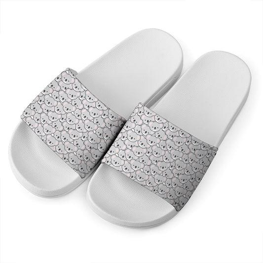 Cartoon Koala Pattern Print White Slide Sandals