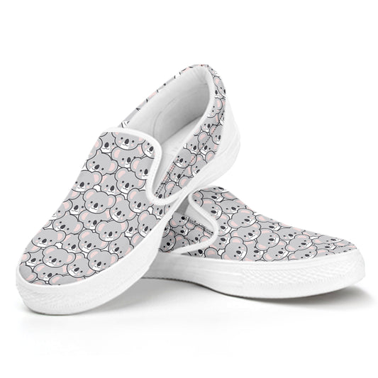 Cartoon Koala Pattern Print White Slip On Shoes