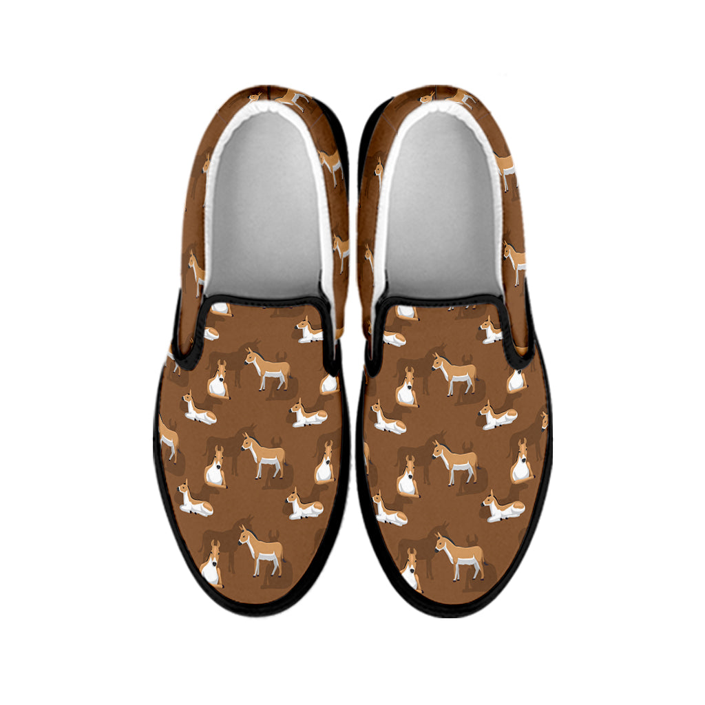 Cartoon Kulan Donkey Pattern Print Black Slip On Shoes