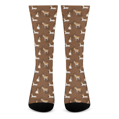 Cartoon Kulan Donkey Pattern Print Crew Socks