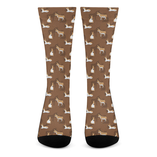 Cartoon Kulan Donkey Pattern Print Crew Socks