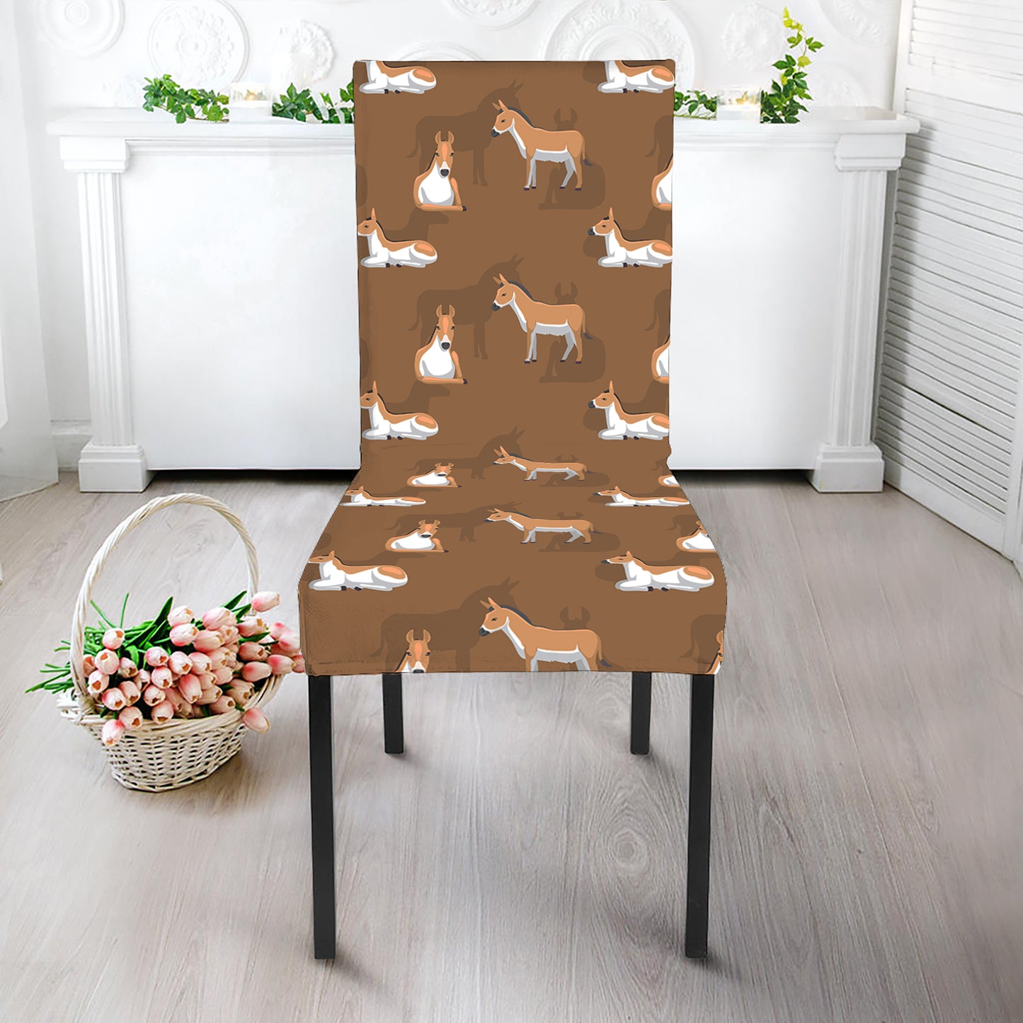 Cartoon Kulan Donkey Pattern Print Dining Chair Slipcover
