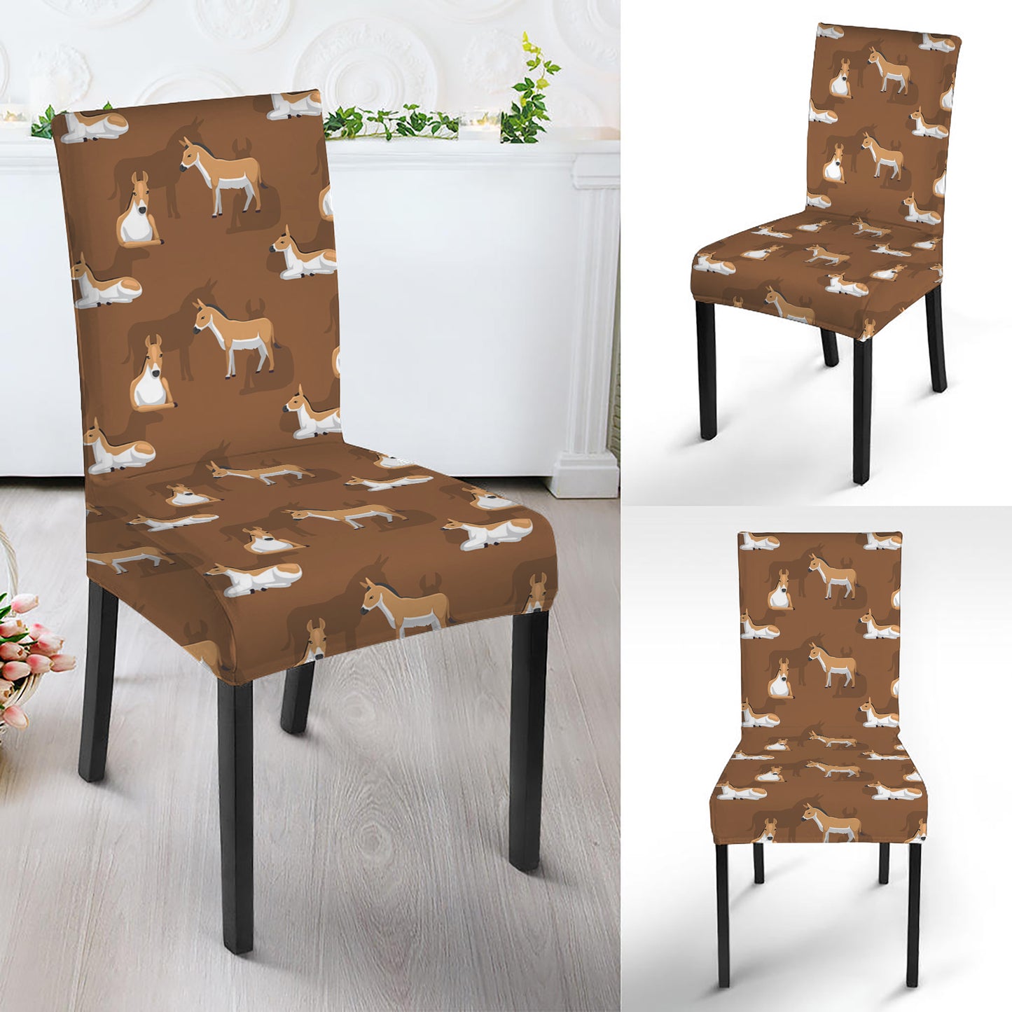 Cartoon Kulan Donkey Pattern Print Dining Chair Slipcover