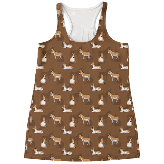 Cartoon Kulan Donkey Pattern Print Women's Racerback Tank Top