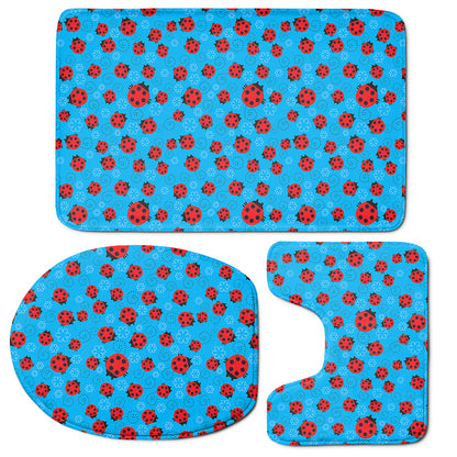 Cartoon Ladybird Pattern Print 3 Piece Bath Mat Set