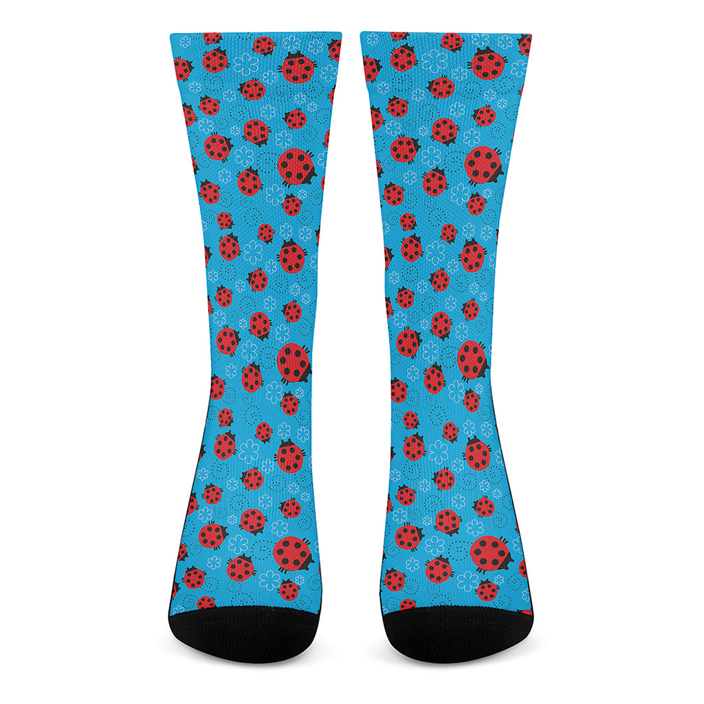 Cartoon Ladybird Pattern Print Crew Socks