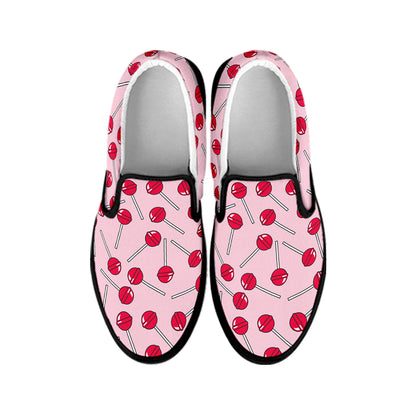 Cartoon Lollipop Pattern Print Black Slip On Shoes