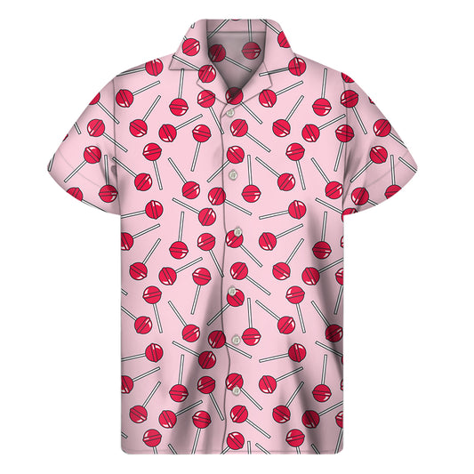 Cartoon Lollipop Pattern Print Men's Short Sleeve Shirt